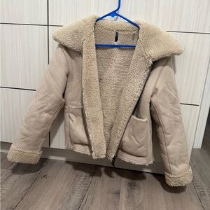 DKNY Tan Sherpa-Lined Jacket